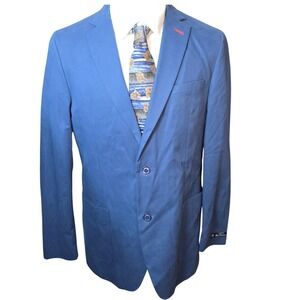 Ben Sherman Mens 40L Blue Fluke Blazer Cotton Spandex Suit Jacket Two Button NWT